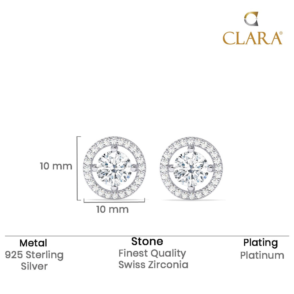 Silver Halo Round Solitaire Stud Earrings