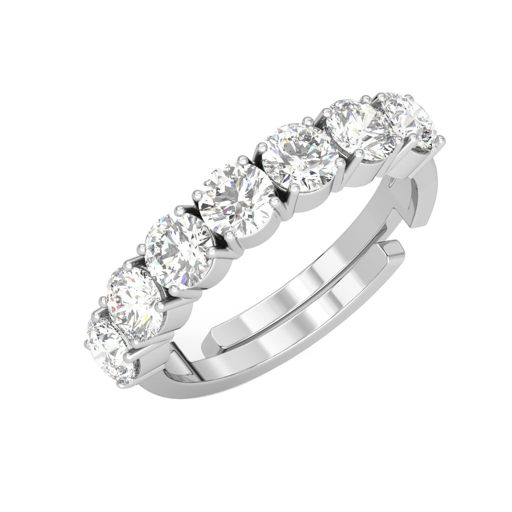 CLARA Pure 925 Sterling Silver 7 stone Eternity Finger Ring with Adjustable Band 