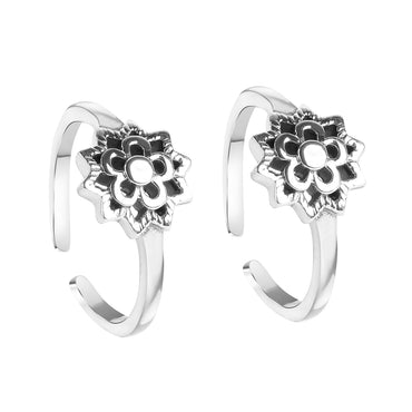 CLARA 925 Sterling Silver Flower Toe Rings Pair 