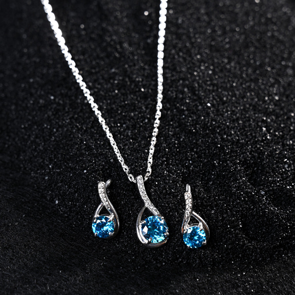 CLARA 925 Sterling Silver Isla Pendant Earring Chain Jewellery Set 