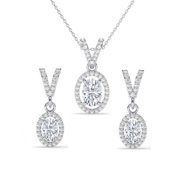 Silver Halo Oval Solitaire Jewellery Set
