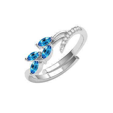 Silver Tonje Curved Blue Leaf Ring