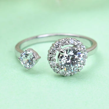 CLARA Pure 925 Sterling Silver Solitaire Finger Ring with Adjustable Band 