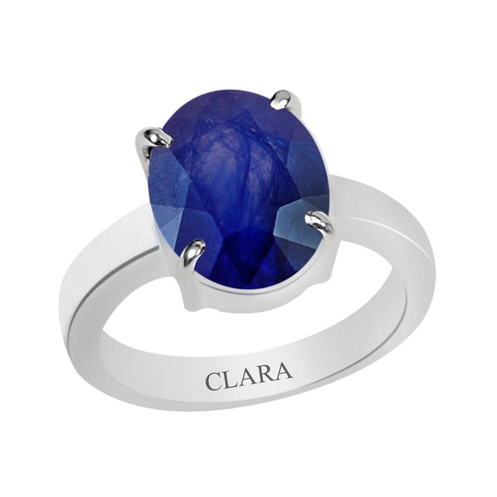 Certified Blue Sapphire Neelam Prongs Silver Ring 3.9cts or 4.25ratti