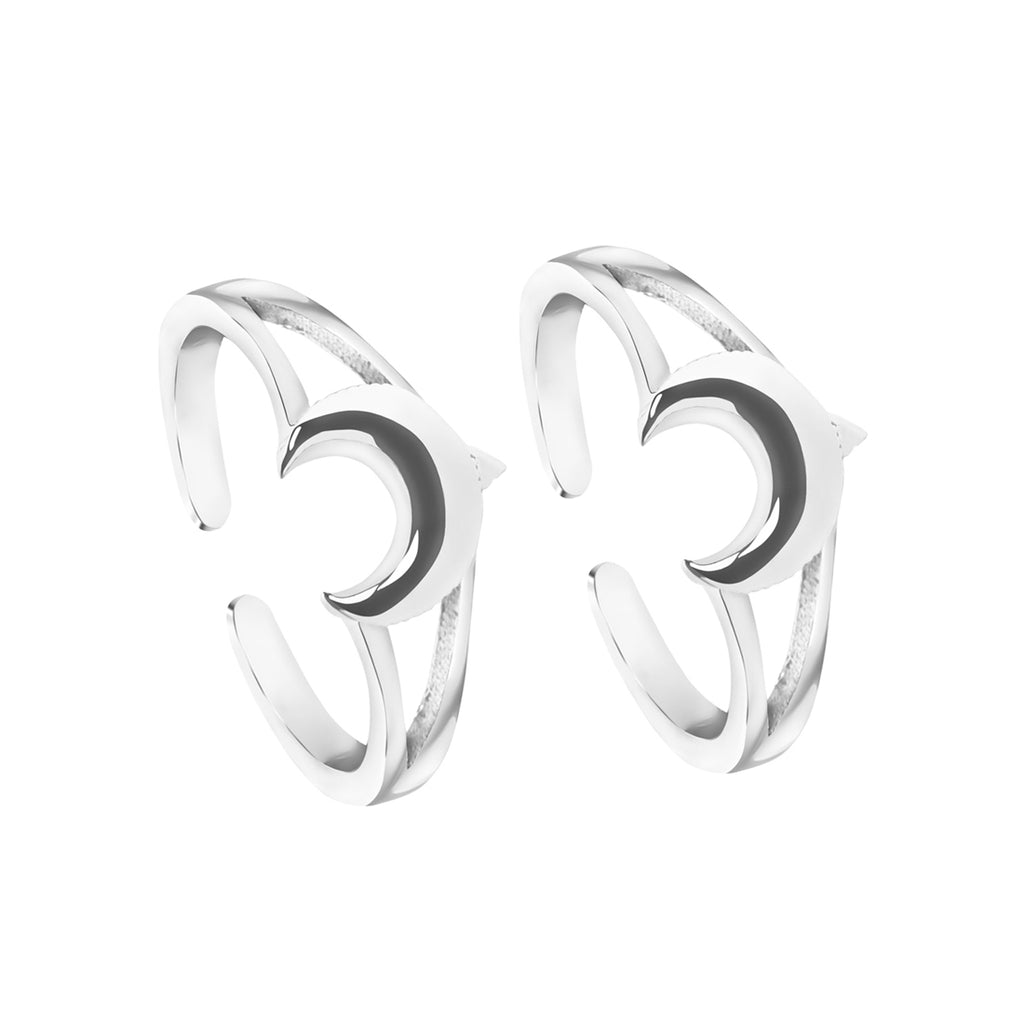 CLARA 925 Sterling Silver Moon Toe Rings Pair 