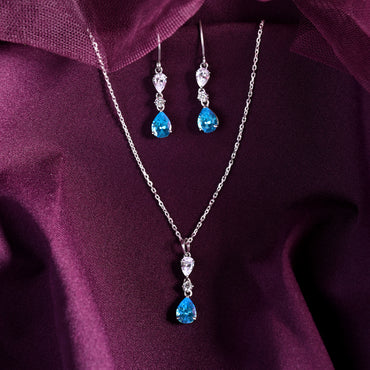 Silver Pear Solitaire Jewellery Set