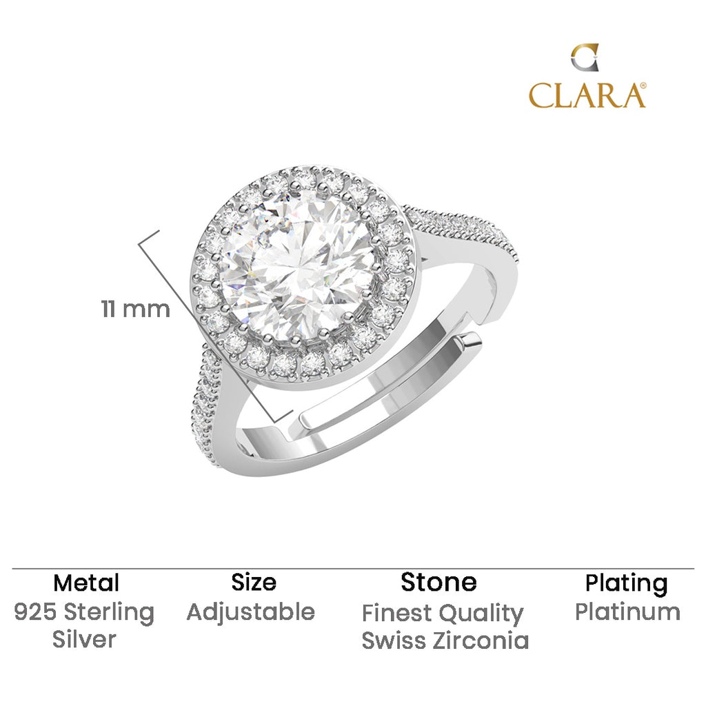 CLARA 925 Sterling Silver Size Adjustable Karla Solitaire Halo Ring