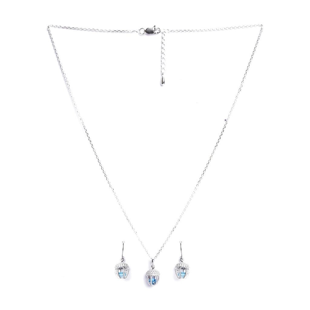 Silver Acorn Blue Solitaire Jewellery Set