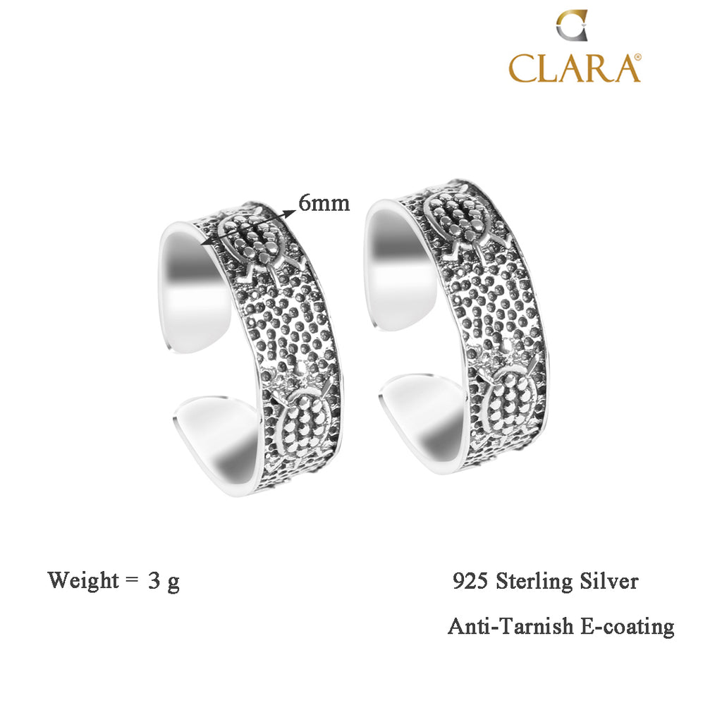 CLARA 925 Sterling Silver Tortoise Toe Rings Pair 