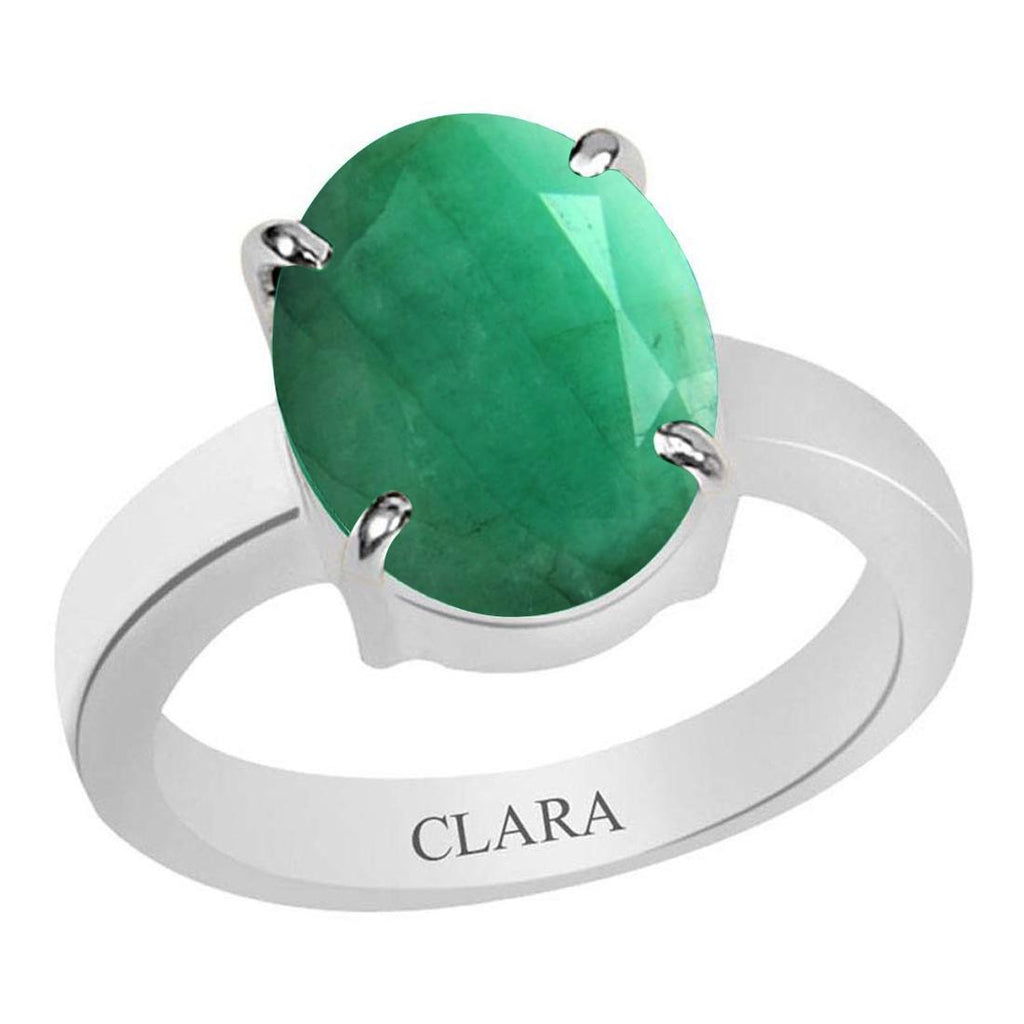 Certified Emerald Panna Prongs Silver Ring 7.5cts or 8.25ratti