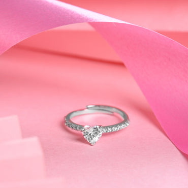 CLARA 925 Sterling Silver Size Adjustable Karine Heart Solitaire Promise Ring 