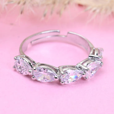 CLARA Pure 925 Sterling Silver Pear Eternity Finger Ring with Adjustable Band 