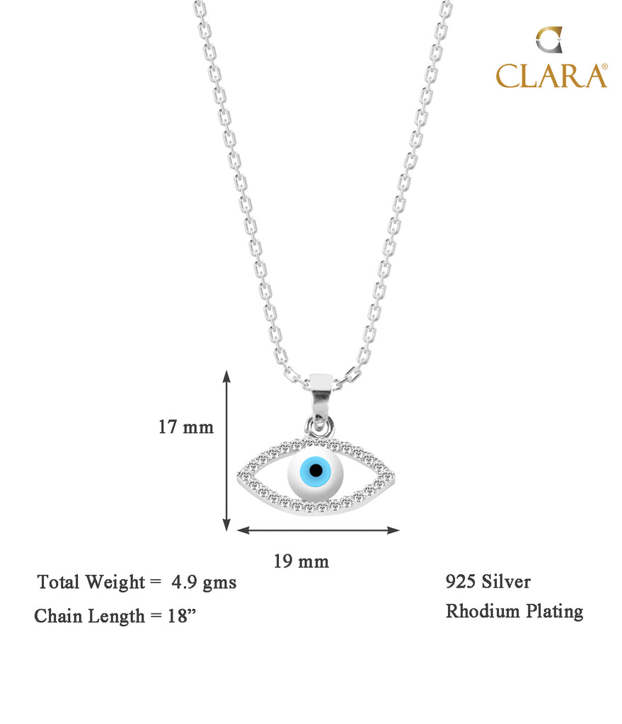 CLARA 925 Sterling Silver Evil Eye Halo Pendant Chain Necklace 