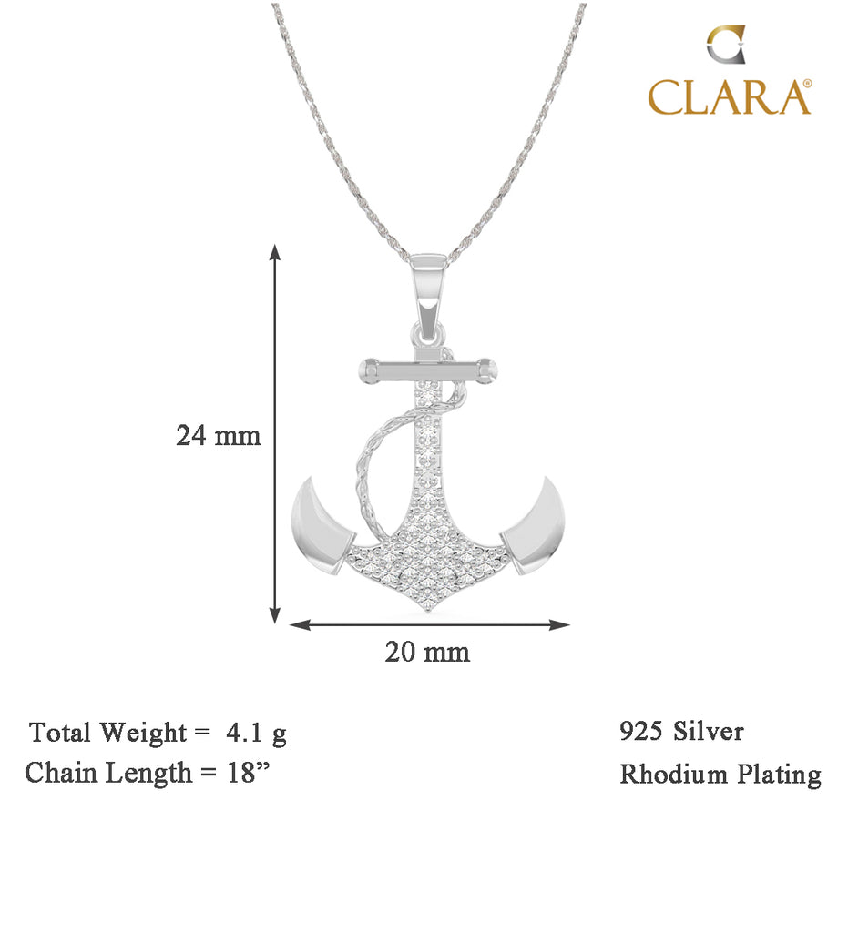 CLARA 925 Sterling Silver Anchor Pendant Chain Necklace 