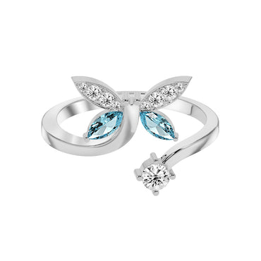 CLARA 925 Sterling Silver Butterfly Open Ring Size Adjustable, Rhodium Plated, Swiss Zirconia Gift for Women & Girls