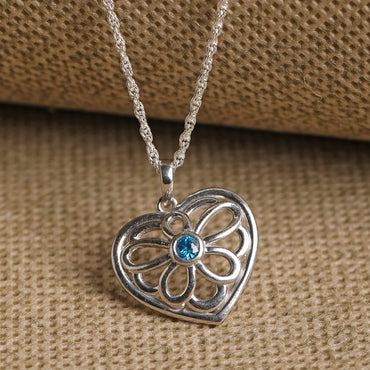 CLARA 925 Sterling Silver Blue Heart Pendant Chain Necklace 
