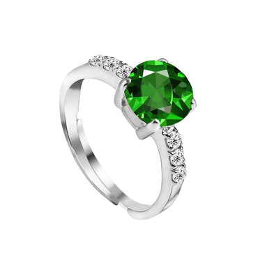 CLARA 925 Sterling Silver Dark Green Eye Ring with Adjustable Band | Rhodium Plated, Swiss Zirconia | Gift for Women & Girls