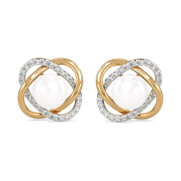 CLARA 925 Sterling Silver Real Pearl Stud knot Earrings | Gold Rhodium Plated, Swiss Zirconia , Screw Back | Gift for Women & Girls