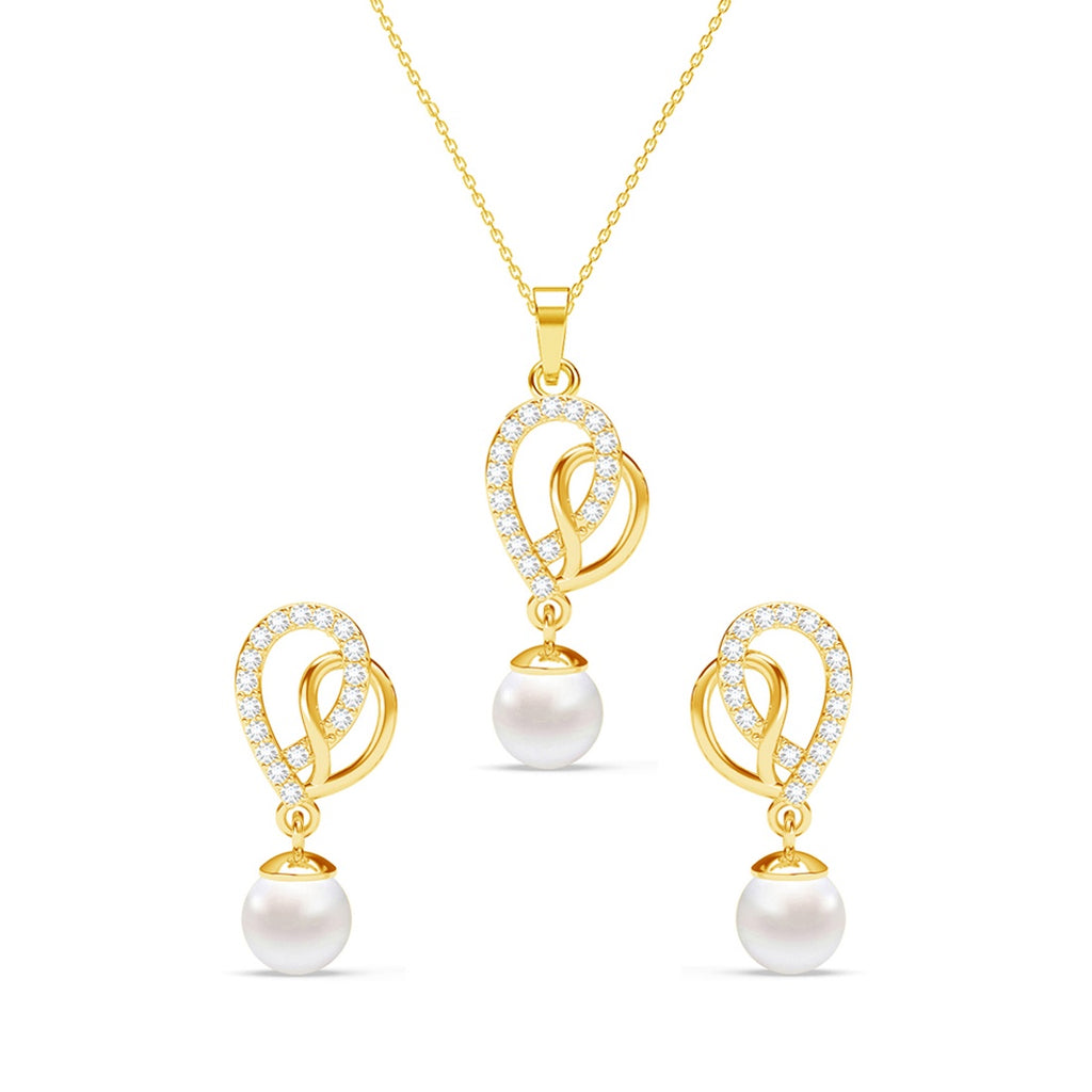 Silver Zahab Pearl Interlocked Jewellery Set