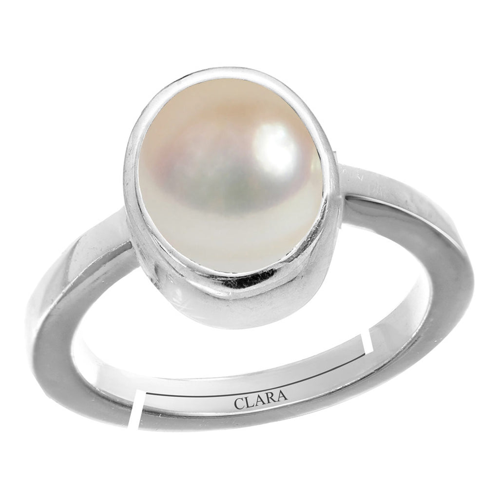 Certified Pearl Moti 7.5cts or 8.25ratti 92.5 Sterling Silver Adjustable Ring