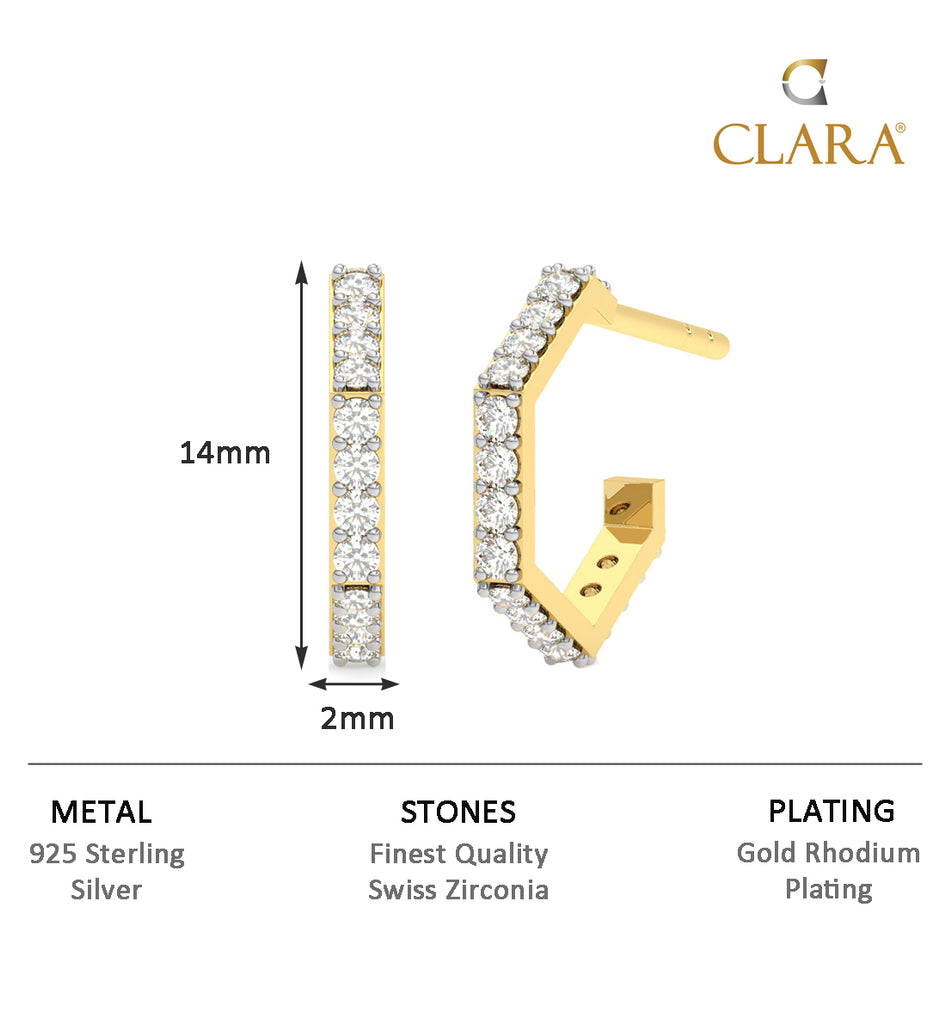 CLARA 925 Sterling Silver Hexa Hoop and Huggies Earrings 