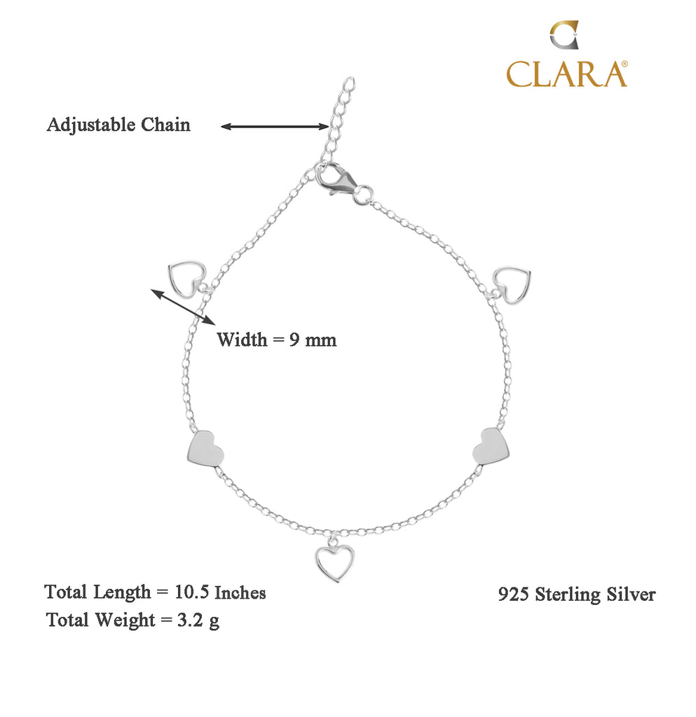 CLARA 925 Sterling Silver Heart Anklet Payal (Single ) Adjustable Chain Gift for Women and Girls