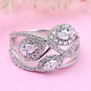 CLARA Pure 925 Sterling Silver Cocktail Finger Ring with Adjustable Band 