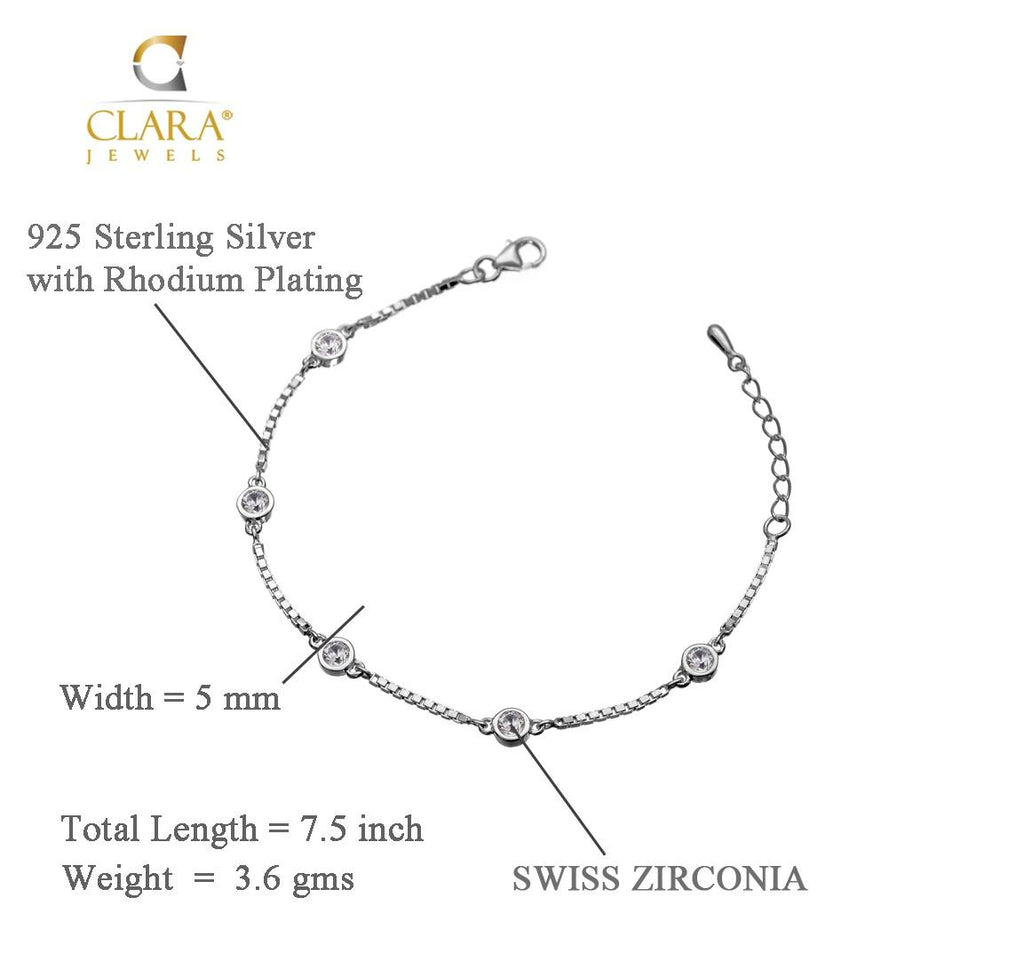 CLARA Made with Swiss Zirconia 925 Sterling Silver Grazia Solitaire Bracelet Gift for Women and Girls