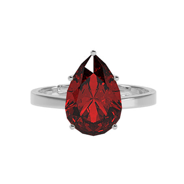 CLARA 925 Sterling Silver Blood Red Tear Drop Ring with Adjustable Band | Rhodium Plated, Swiss Zirconia | Gift for Women & Girls