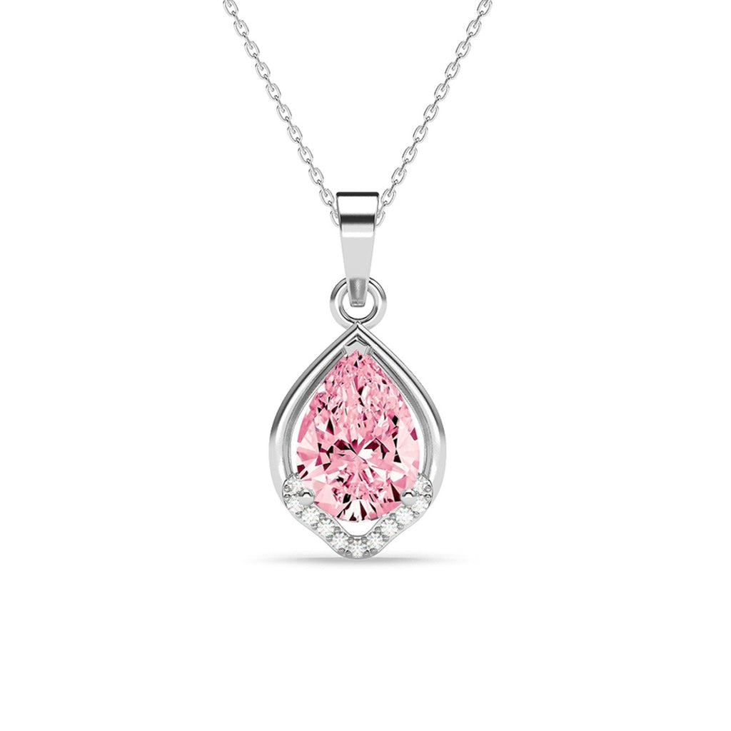 Silver Jino Pink Pear Solitaire Pendant Chain 