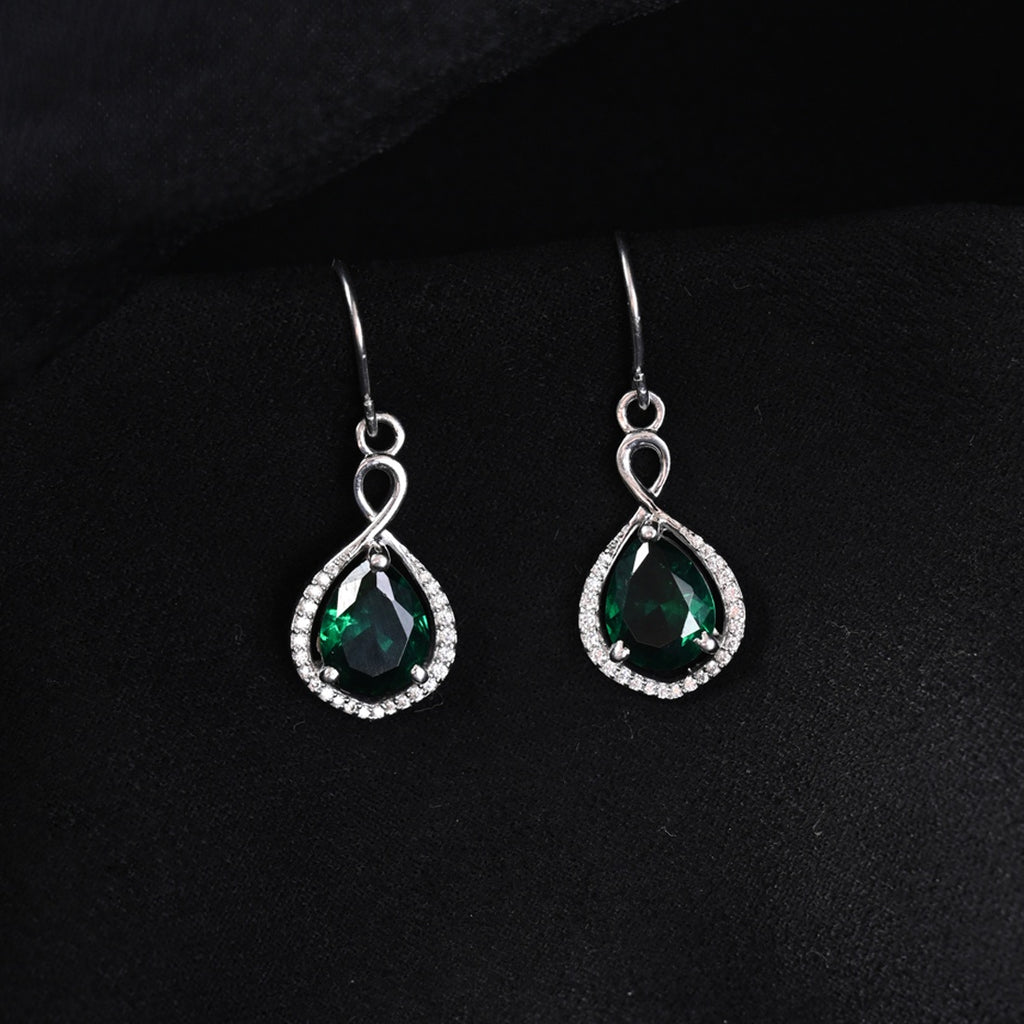 Silver Jino Green Solitaire Dangle Drop Earrings