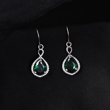 Silver Jino Green Solitaire Dangle Drop Earrings