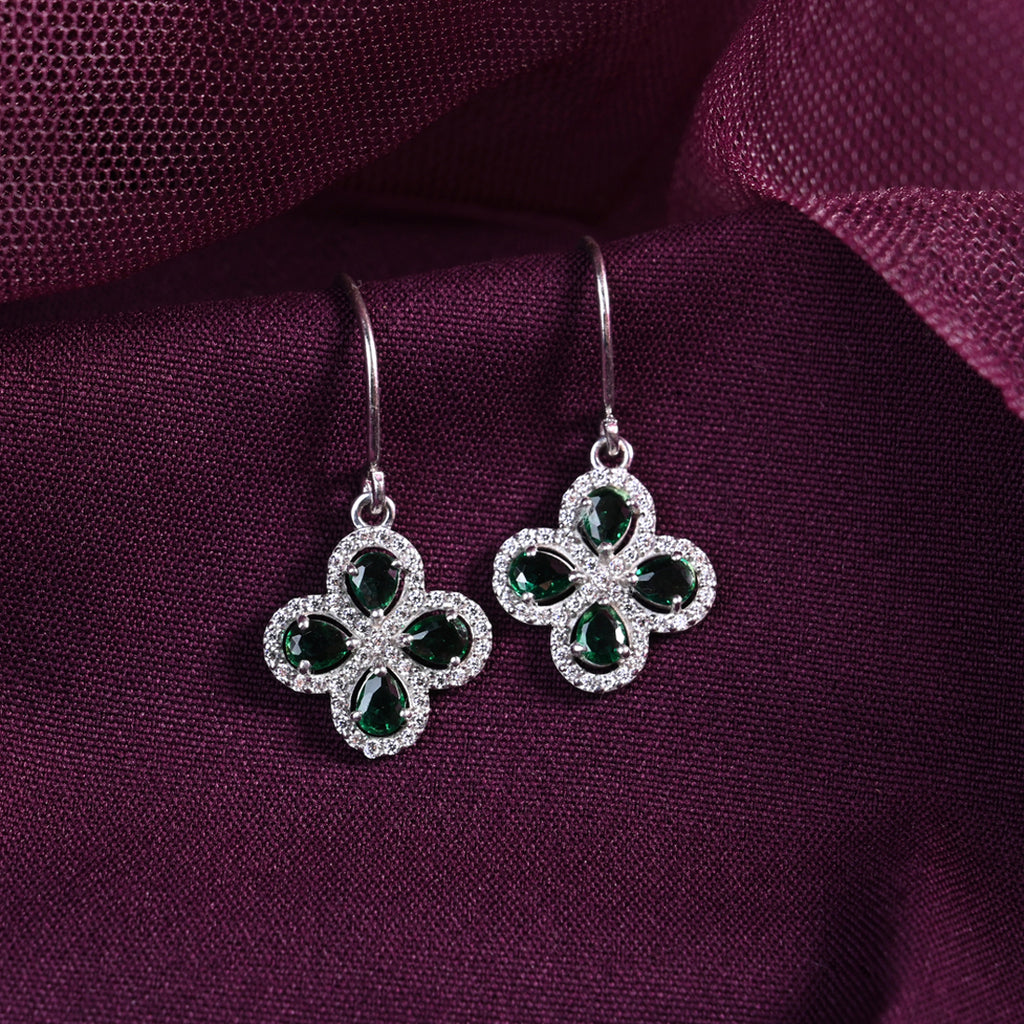 CLARA 925 Sterling Silver Green Flower Earrings 