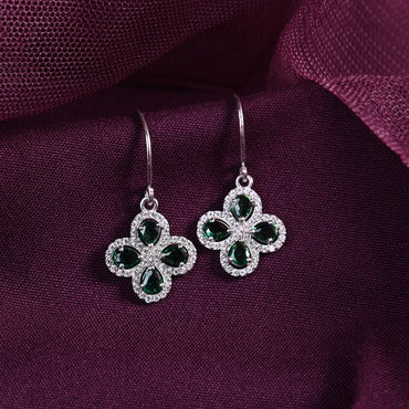 Silver Green Flower Earrings