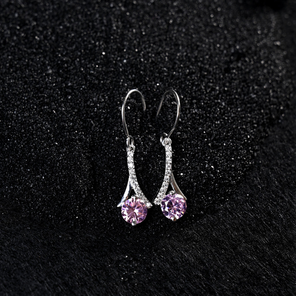 CLARA 925 Sterling Silver Pink Solitaire Earrings 