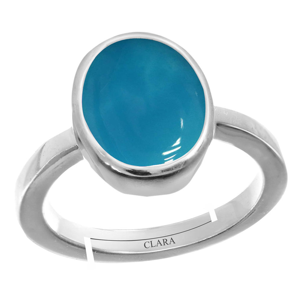Certified Turquoise Firoza 6.5cts or 7.25ratti 92.5 Sterling Silver Adjustable Ring