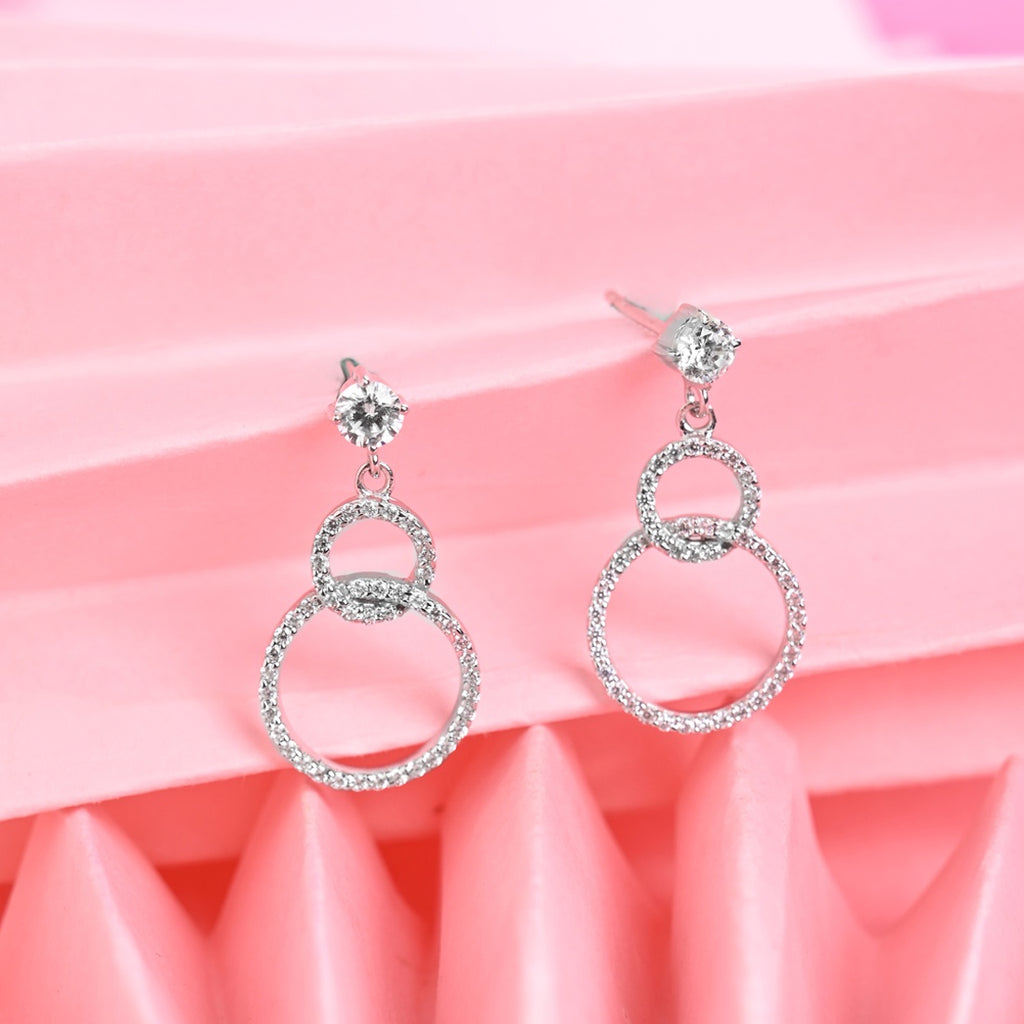 Silver Interlocked Ring Dangler Earrings