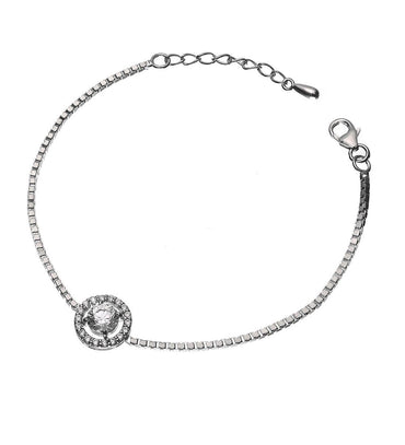 CLARA Made with Swiss Zirconia 925 Sterling Silver Round Solitaire Bracelet Gift for Women and Girls