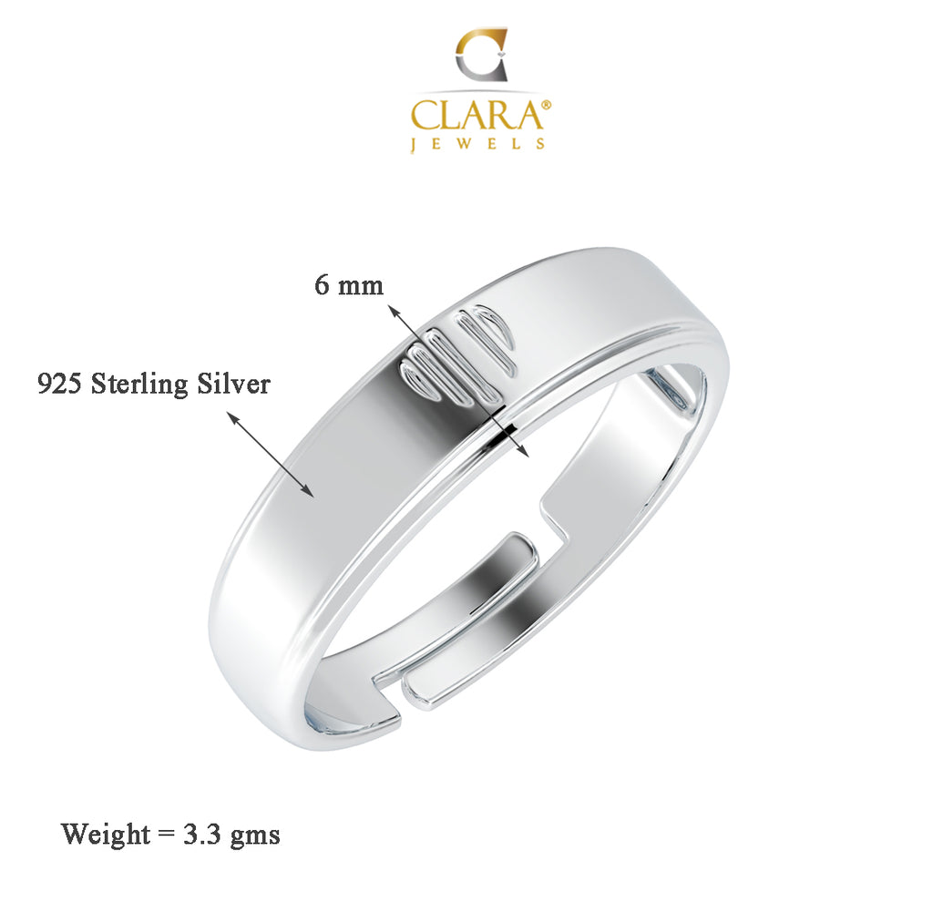 CLARA Pure 925 Sterling Silver Heart Adjustable Ring Gift for Men and Boys