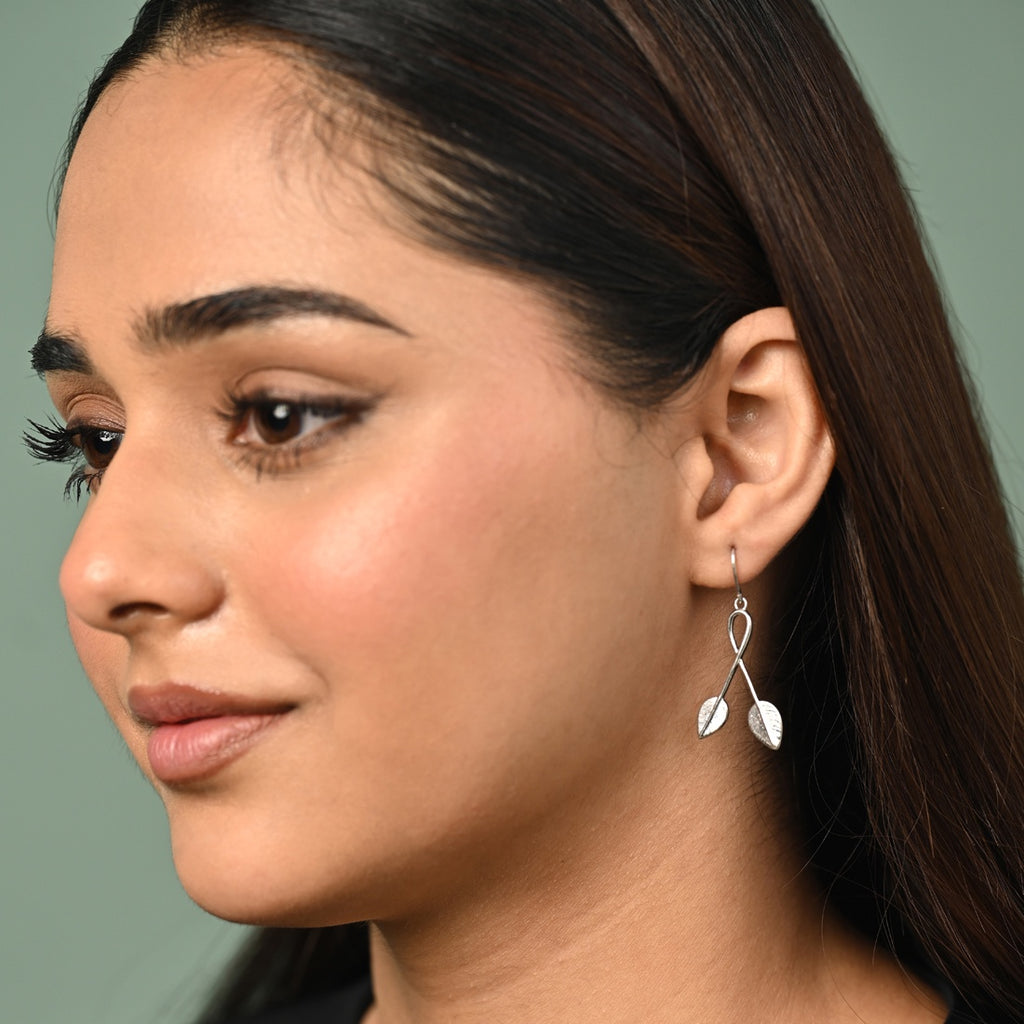 Silver Orla Leaf Long Earrings