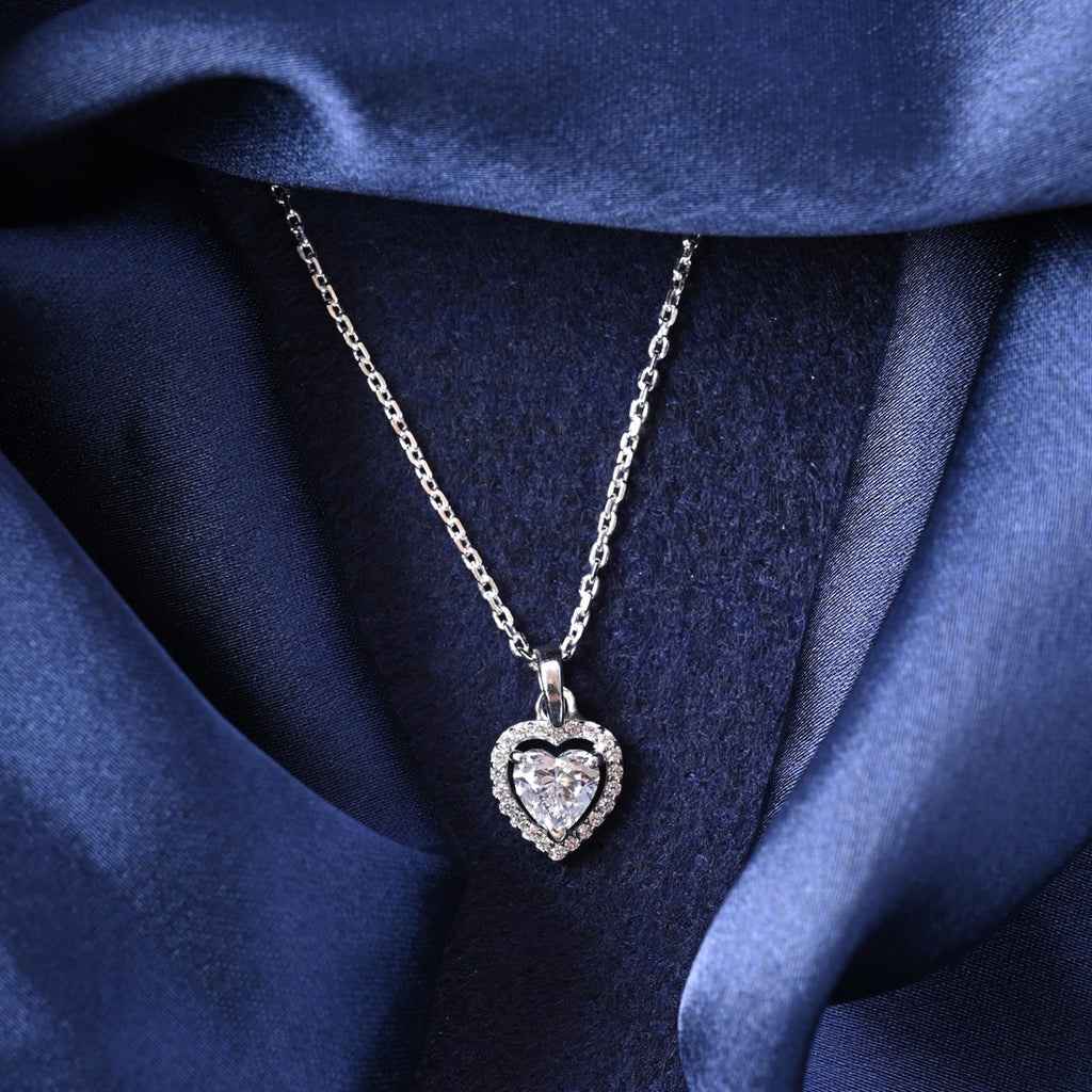 Silver Zilvia Heart Solitaire Pendant Chain