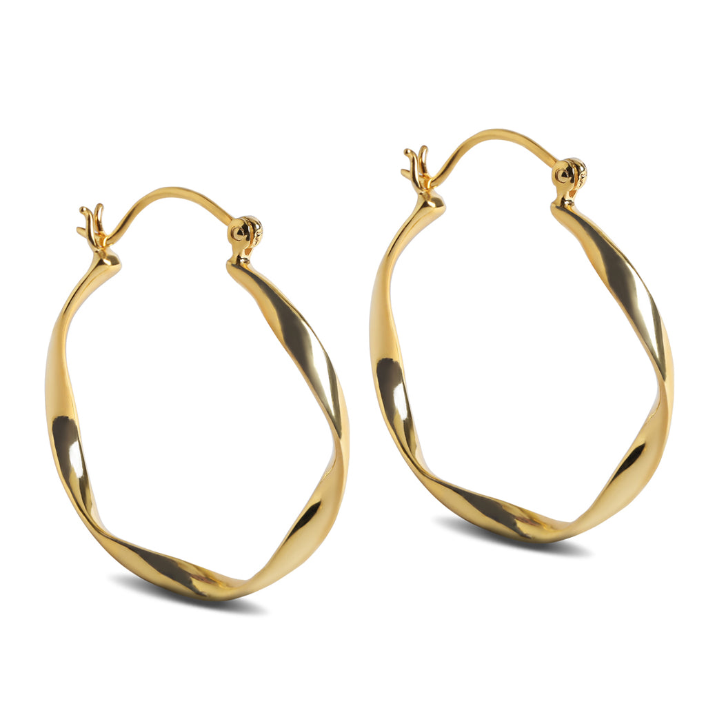 CLARA 925 Sterling Silver Twisted Hoop Earring Gold Plated Gift for Women & Girls