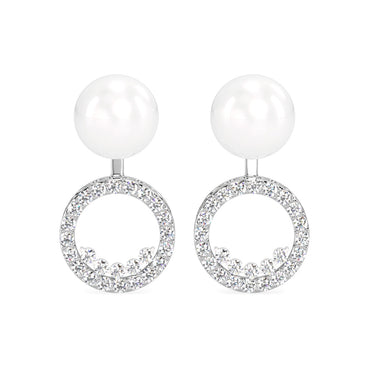 CLARA 925 Sterling Silver Pearl Detach Earrings | Rhodium Plated, Swiss Zirconia , Screw Back | Gift for Women & Girls
