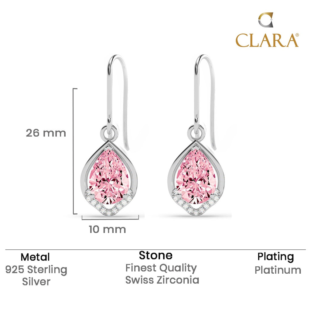 Silver Jino Pink Pear Solitaire Dangle Drop Earrings