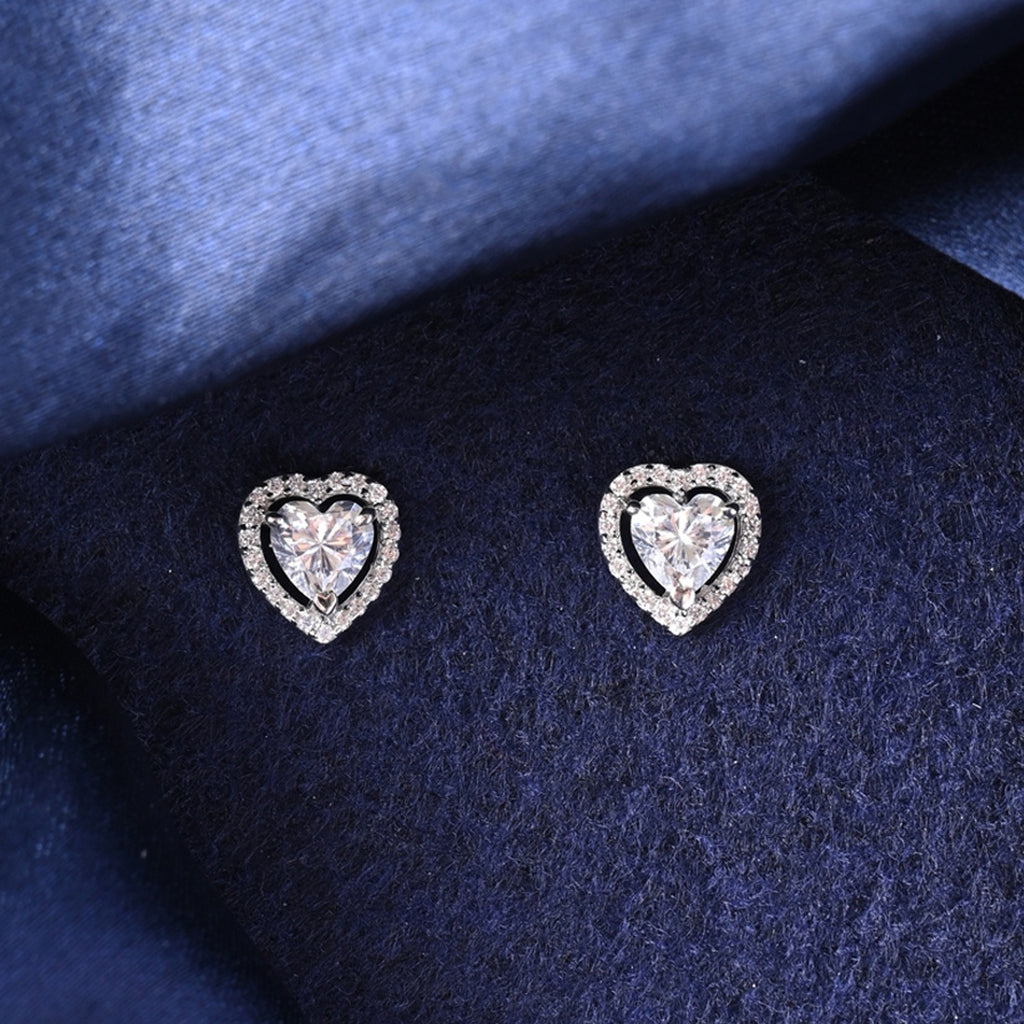 Silver Zilvia Heart Solitaire Stud Earrings