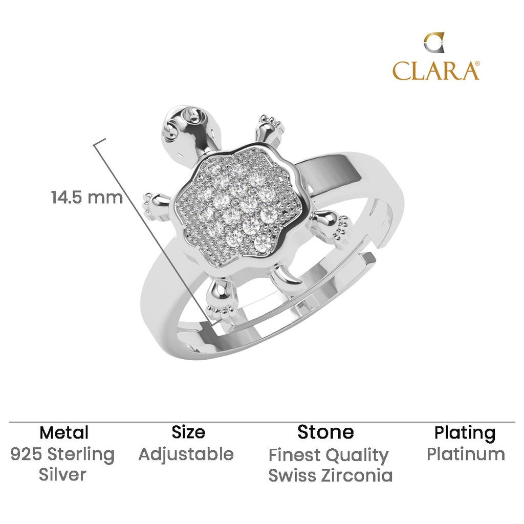 CLARA 925 Sterling Silver Size Adjustable Good Luck Tortoise Turtle Ring