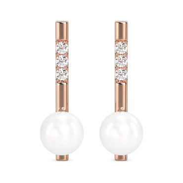 CLARA 925 Sterling Silver Pearl Rose Earrings | Rose Gold Rhodium Plated, Swiss Zirconia , Screw Back | Gift for Women & Girls