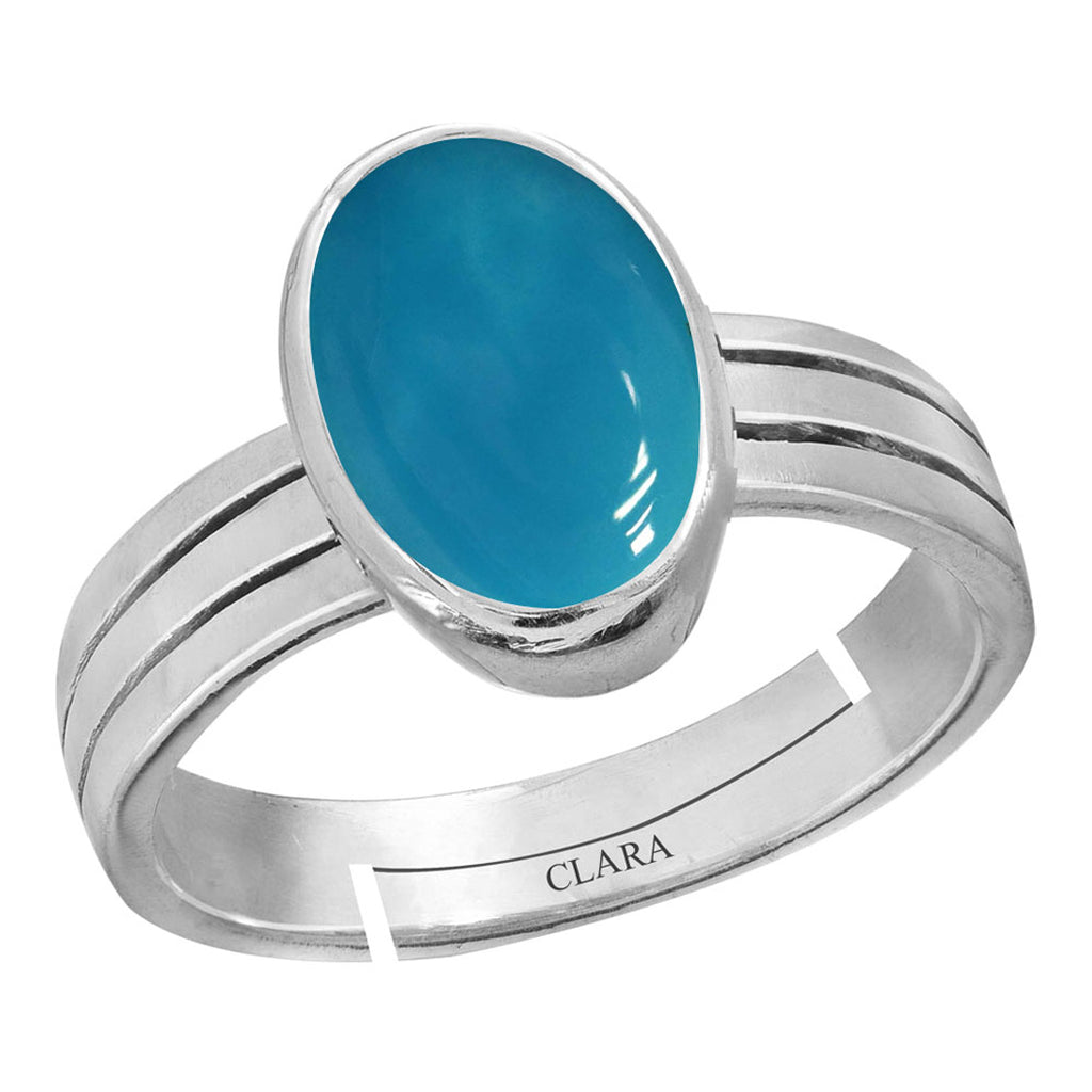 Certified Turquoise Firoza 6.5cts or 7.25ratti 92.5 Sterling Silver Adjustable Ring