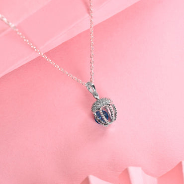 Silver Acorn Blue Solitaire Pendant Chain 