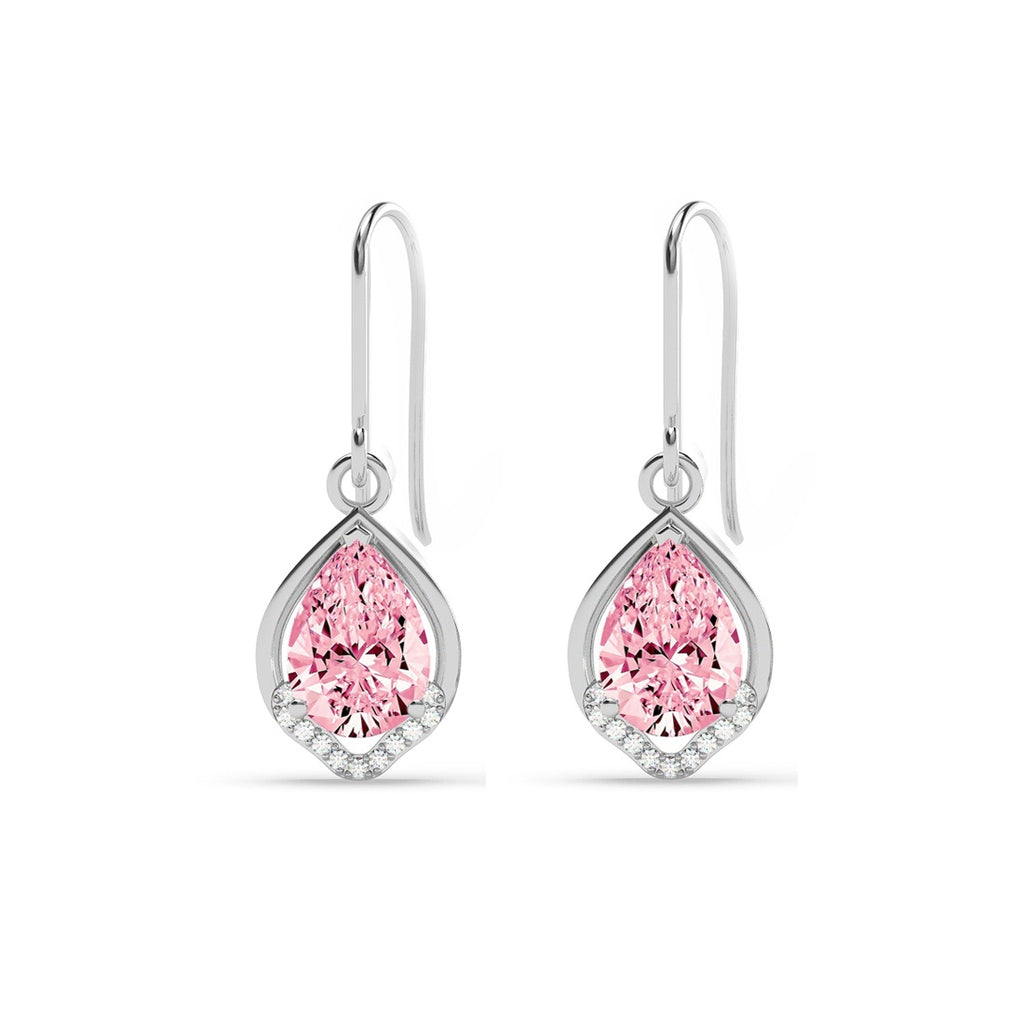 Silver Jino Pink Pear Solitaire Dangle Drop Earrings